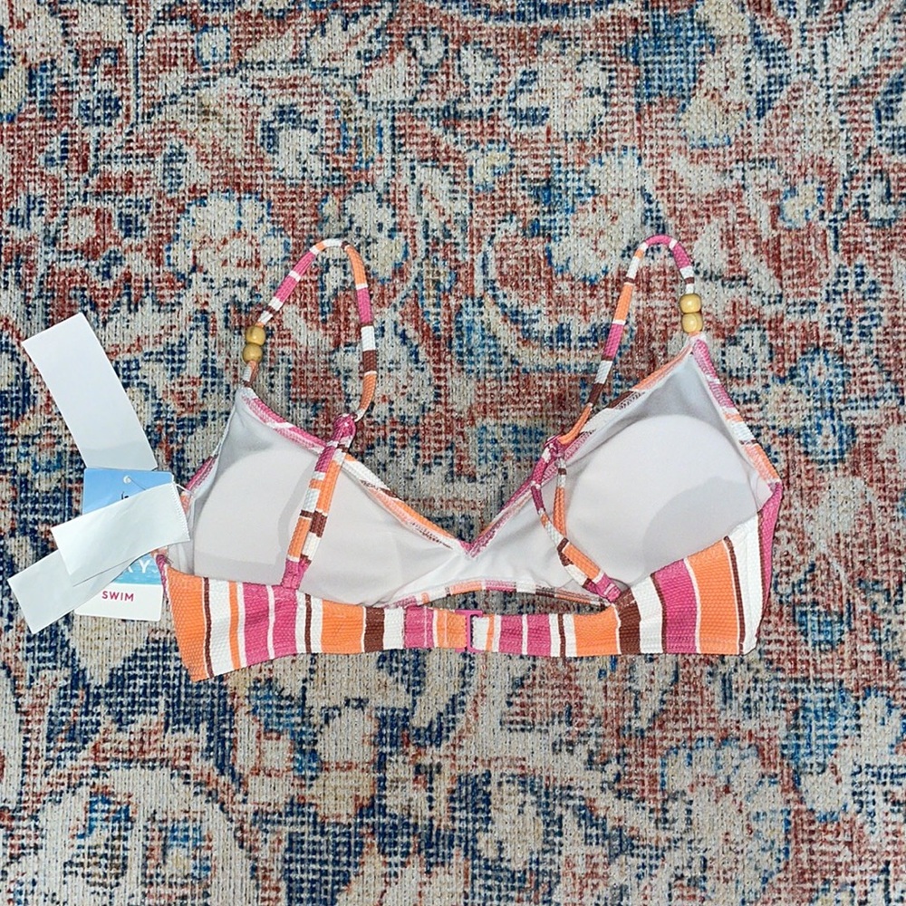 Roxy Palm Tree Dreams Triangle Bikini Top in Shocking Pink Retro Stripe SZ M NWT - Picture 5 of 5